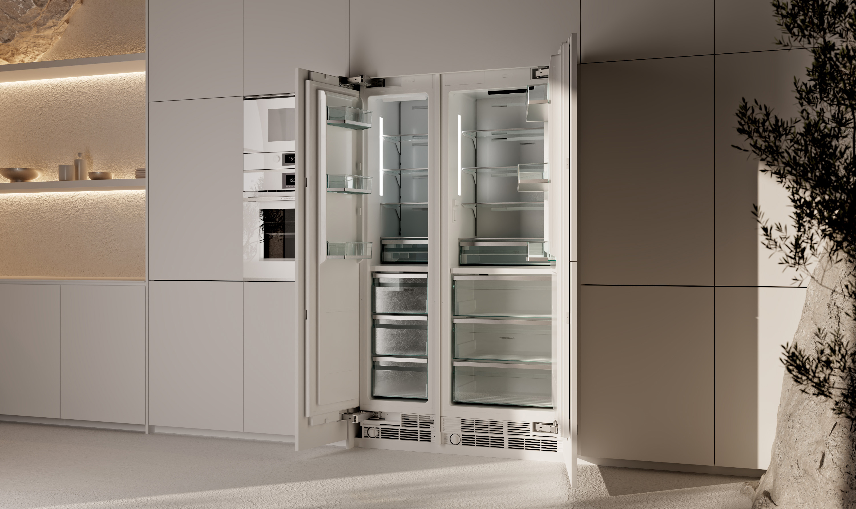 Küppersbusch Individual doppeltürige Einbau-Kühl-Gefrier-Kombination weiß geöffnet