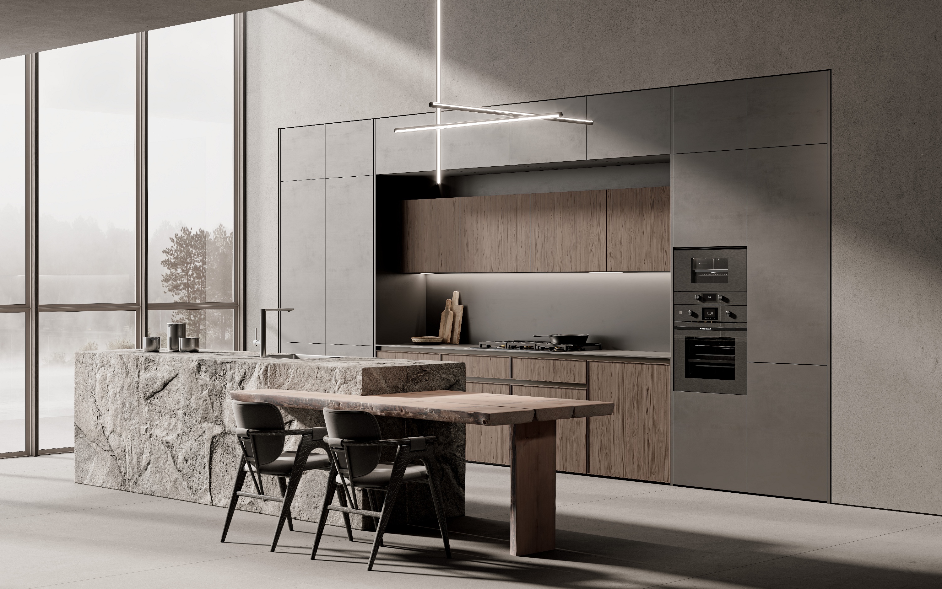 Küppersbusch GraphiteLine Design Linie Einbaugeräte in wandbündig verbauter Küchenzeile
